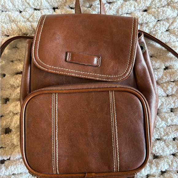 Leather Mini Backpack Brown Adjustable Straps Small Travel Pack Bag - Picture 4 of 9